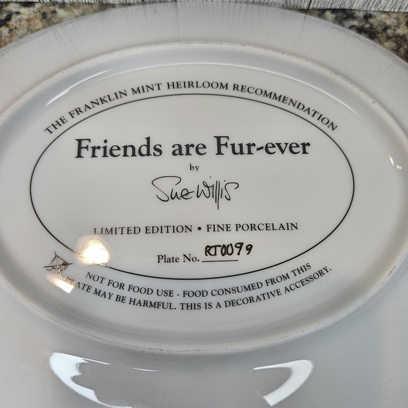 Franklin Mint FRIENDS ARE FUR-EVER Bear Collector's Plate Sue Willis Franklin - Picture 3 of 11